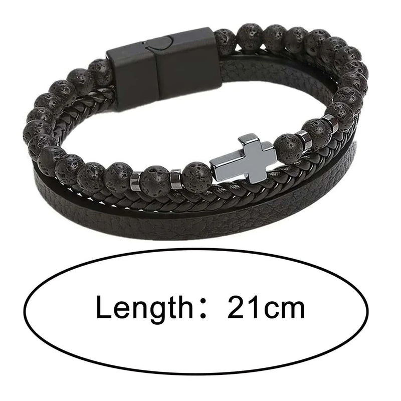 Pulseira Masculina de Pedra Natural com Cruz